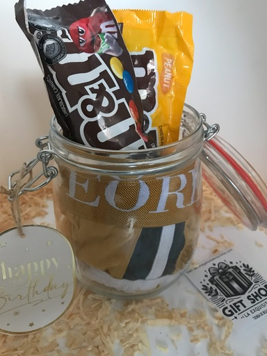 Frasco boxer geordi amarillo con chocolate m&m